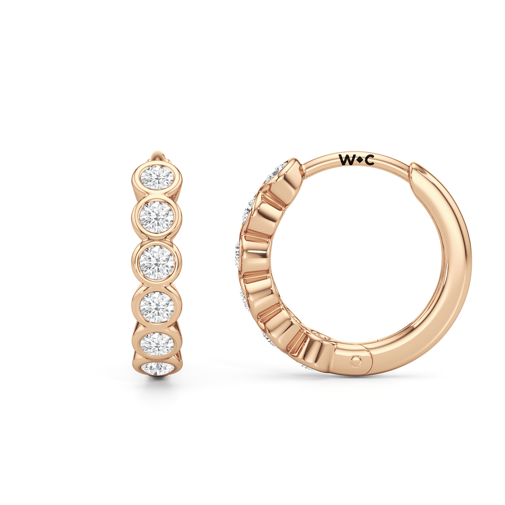 Muse Huggie Hoops with 14KT Rose Gold / Lab / 1/4 Cut Diamond in 14KT Rose Gold / Lab / 1/4 view 2
