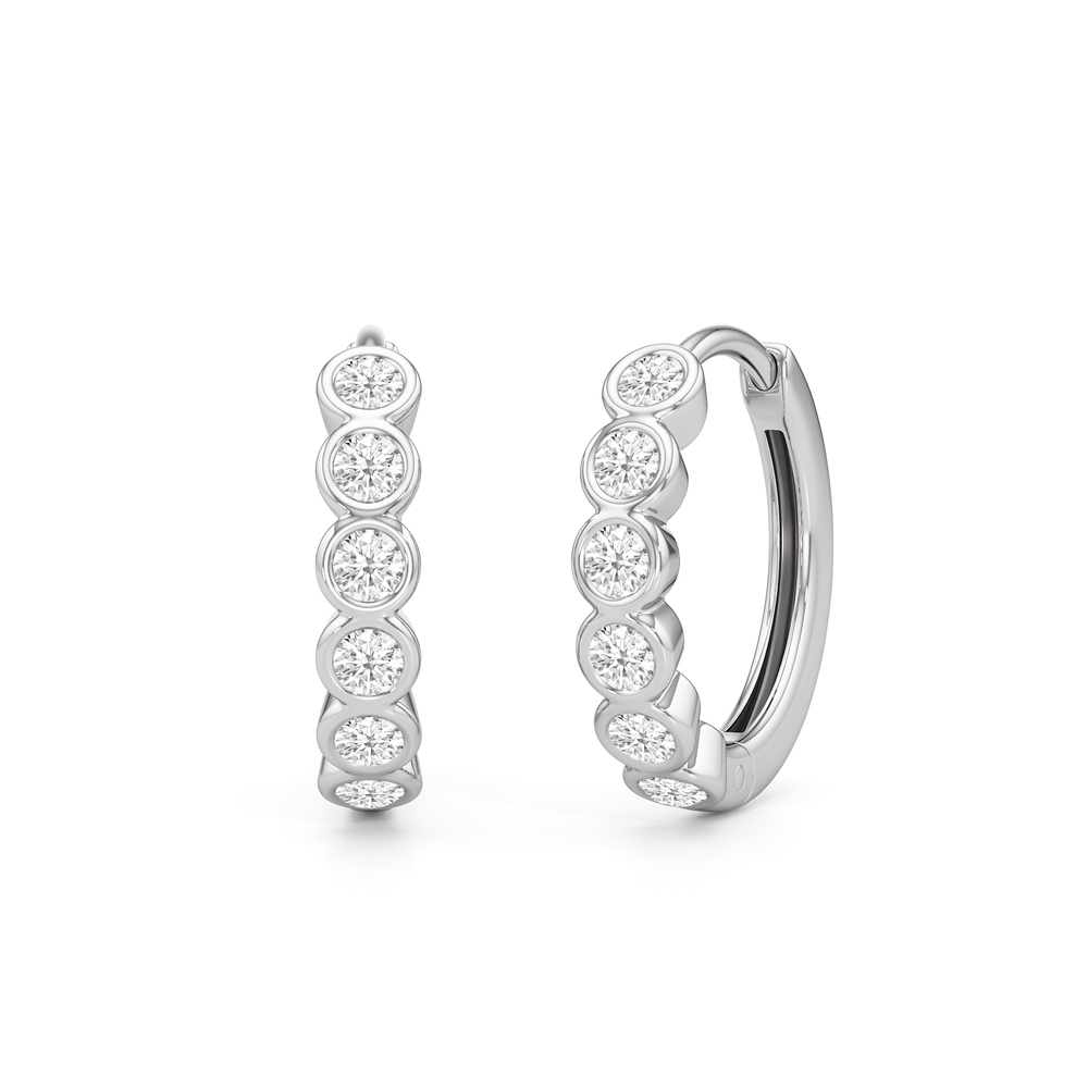 Muse Huggie Hoops with 14KT White Gold / Lab / 1/4 Cut Diamond in 14KT White Gold / Lab / 1/4 view 1
