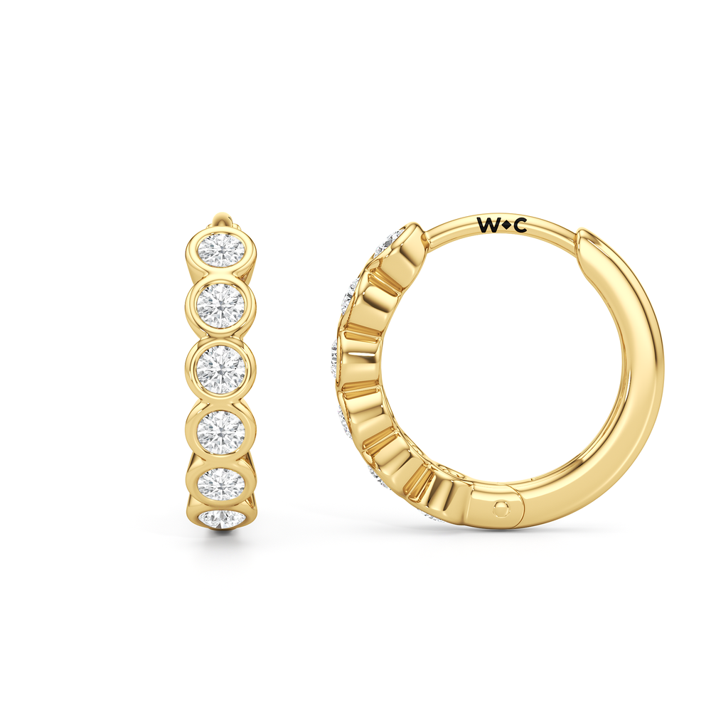 Muse Huggie Hoops with 14KT Yellow Gold / Lab / 1/4 Cut Diamond in 14KT Yellow Gold / Lab / 1/4 view 2
