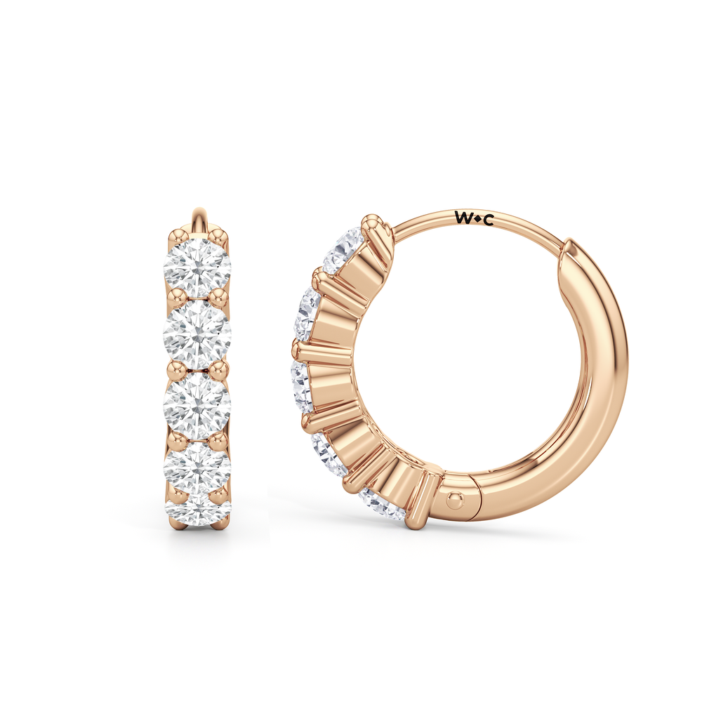 Bask Huggie Hoops with 14KT Rose Gold / Lab / 5/8 Cut Diamond in 14KT Rose Gold / Lab / 5/8 view 2
