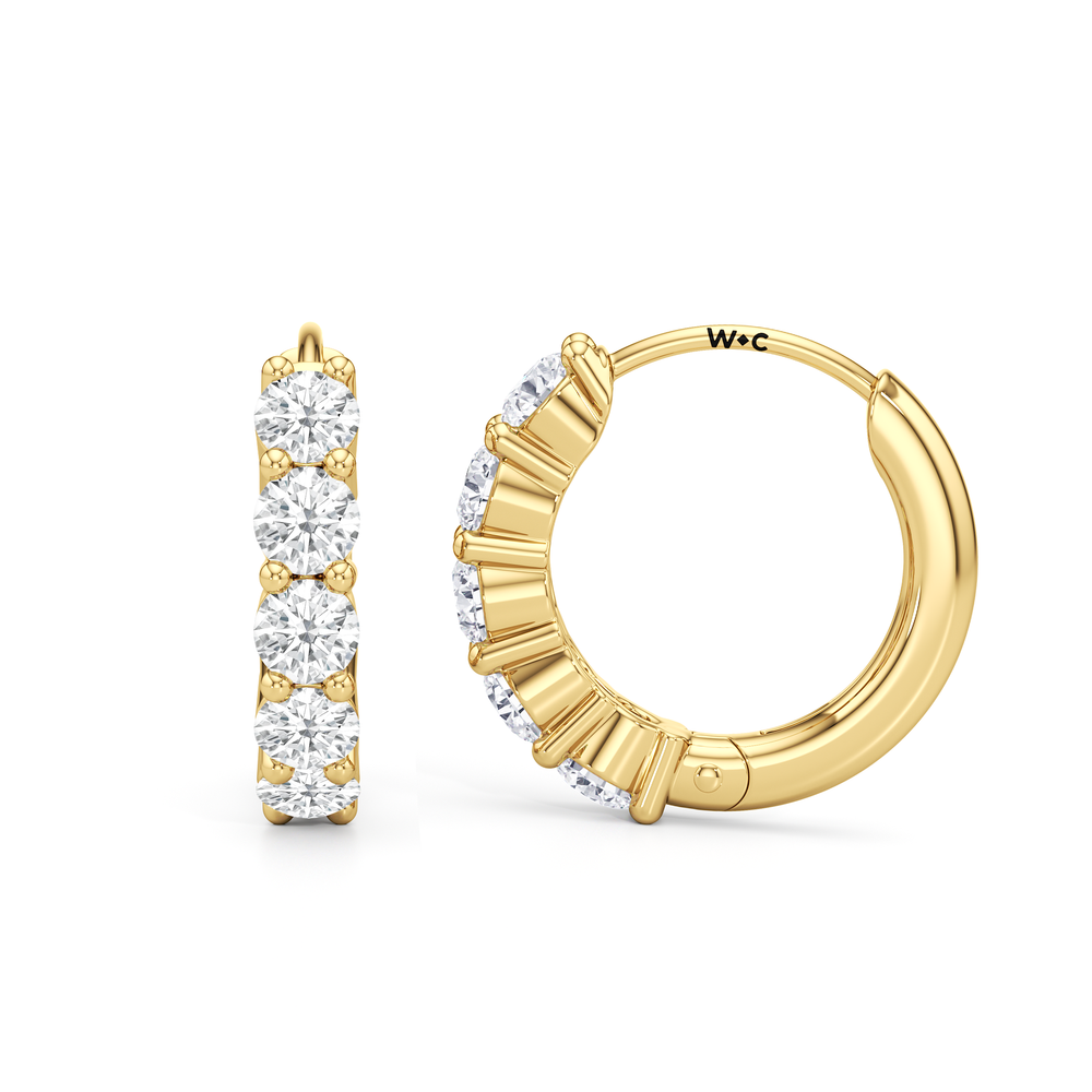 Bask Huggie Hoops with 14KT Yellow Gold / Lab / 5/8 Cut Diamond in 14KT Yellow Gold / Lab / 5/8 view 2
