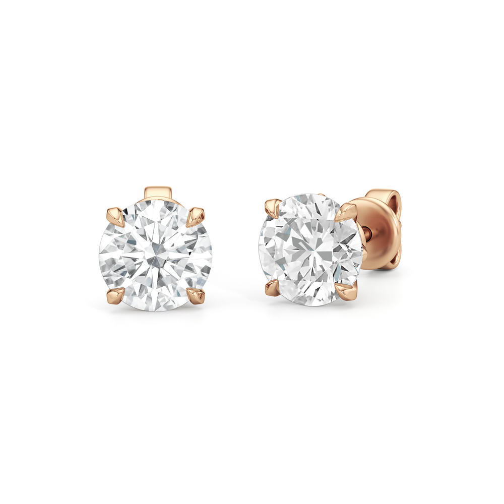 The W Studs with 18KT Rose Gold / Lab / 3 Cut Diamond in 14KT Rose Gold / Lab / 3 view 2
