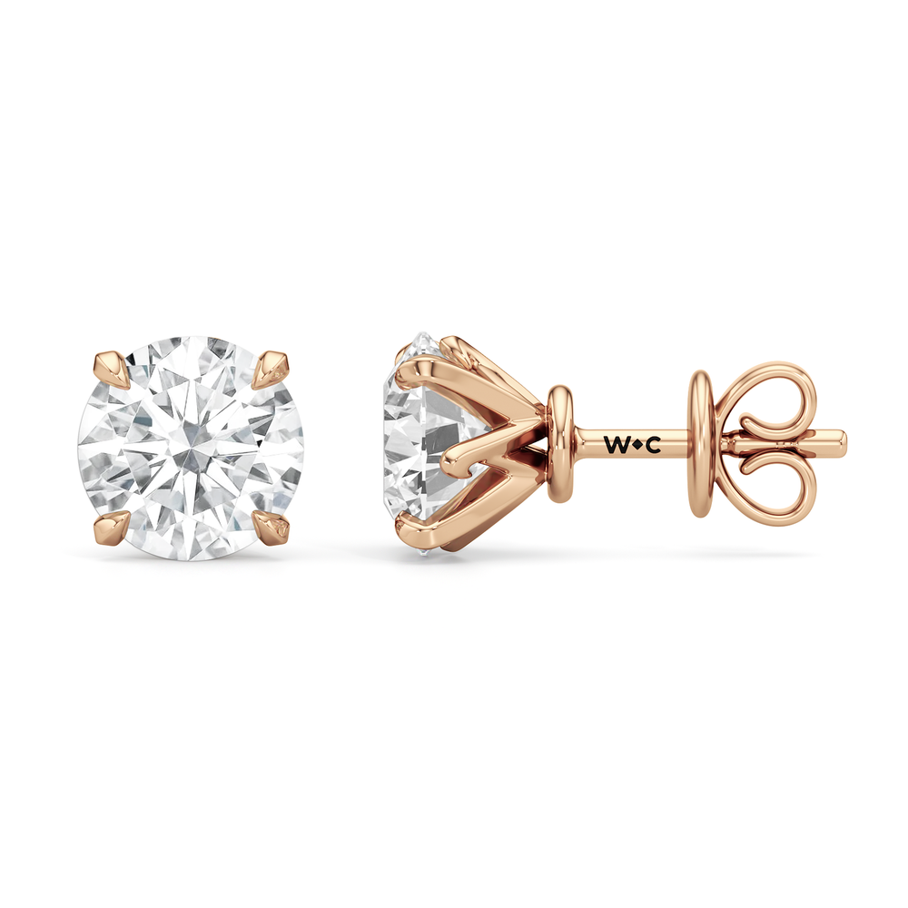 The W Studs with 18KT Rose Gold / Lab / 3 Cut Diamond in 14KT Rose Gold / Lab / 3 view 5
