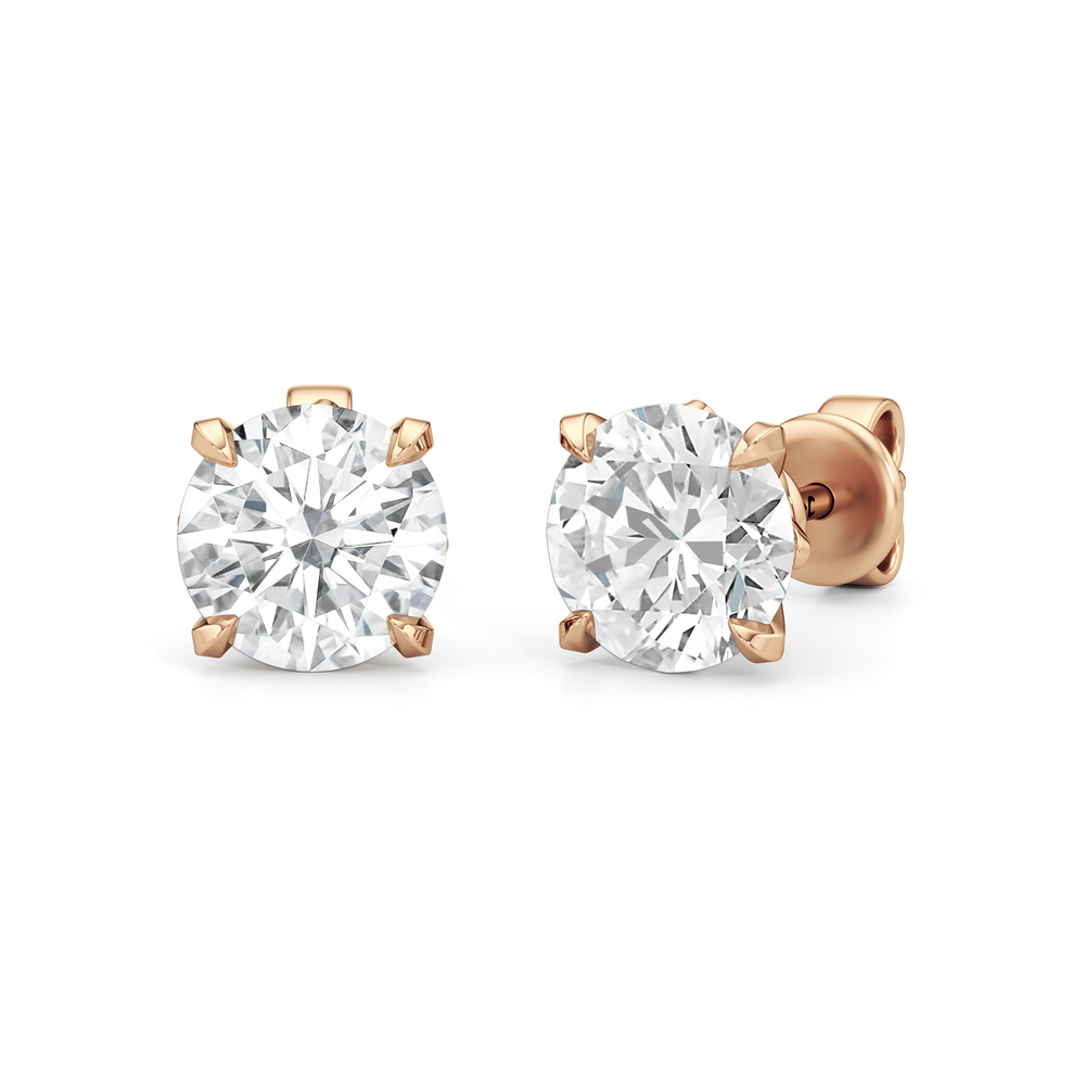 The W Studs with 18KT Rose Gold / Lab / 4 Cut Diamond in 14KT Rose Gold / Lab / 4 view 2
