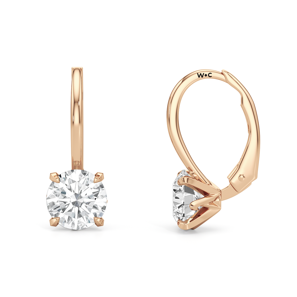The W Classic Earrings with 18KT Rose Gold / Lab / 2 Cut Diamond in 14KT Rose Gold / Lab / 2 view 2
