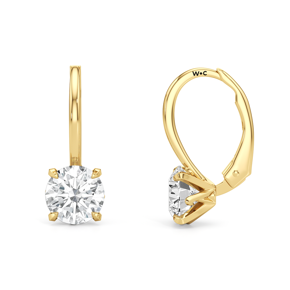 The W Classic Earrings with 18KT Yellow Gold / Lab / 2 Cut Diamond in 14KT Yellow Gold / Lab / 2 view 2
