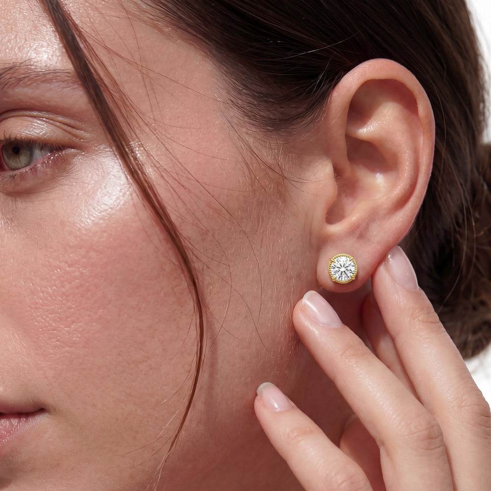 The Mercer Solitaire Studs with 14KT Yellow Gold / Lab / 2 Cut Diamond in 14KT Yellow Gold / Lab / 2 view 3
