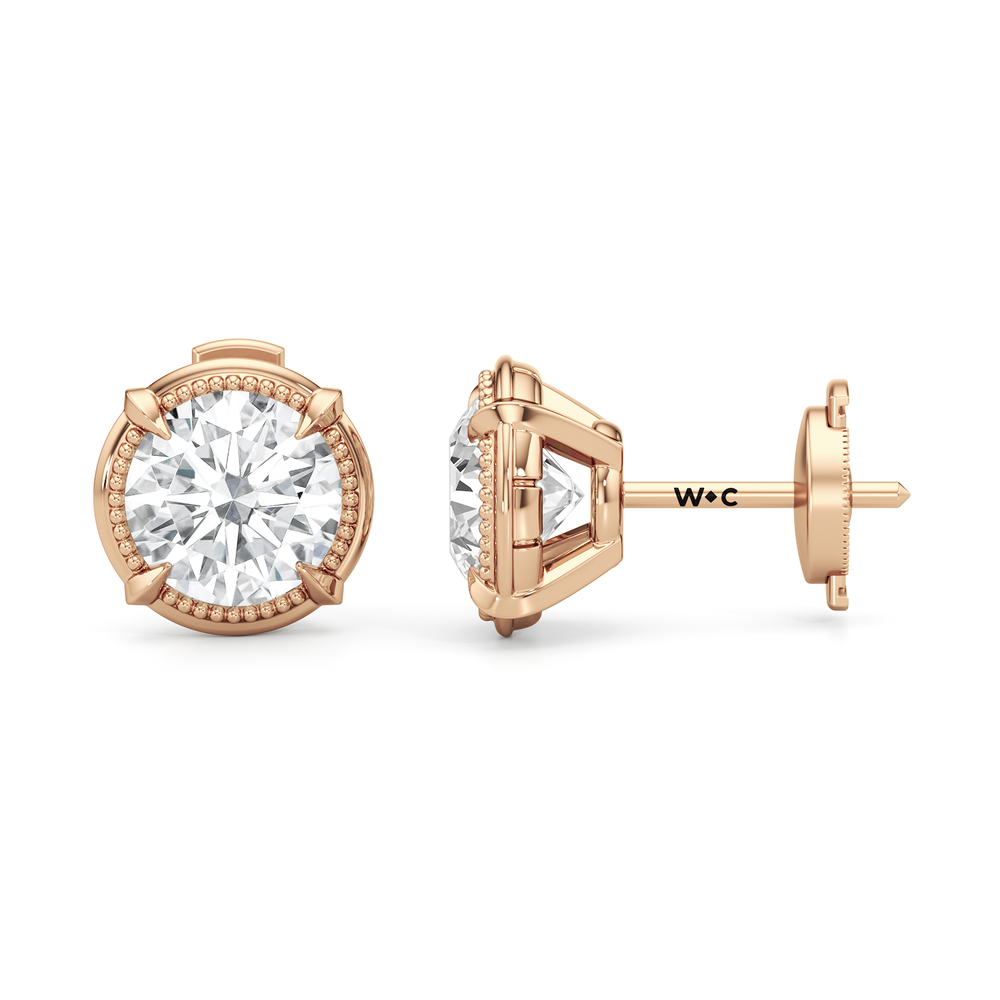 The Mercer Solitaire Studs with 14KT Rose Gold / Lab / 3 Cut Diamond in 14KT Rose Gold / Lab / 3 view 7
