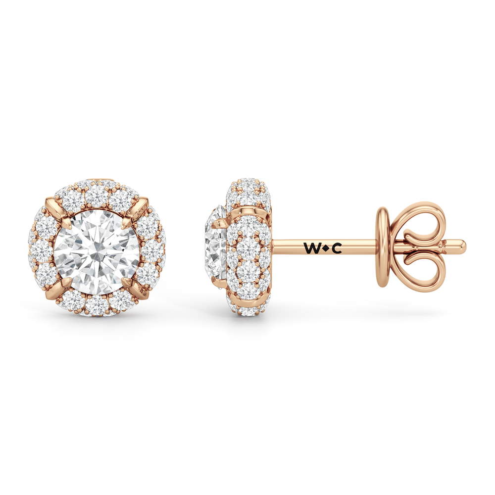 The Windsor Halo Studs with 14KT Rose Gold / Lab / 1 3/4 Cut Diamond in 14KT Rose Gold / Lab / 1 3/4 view 7
