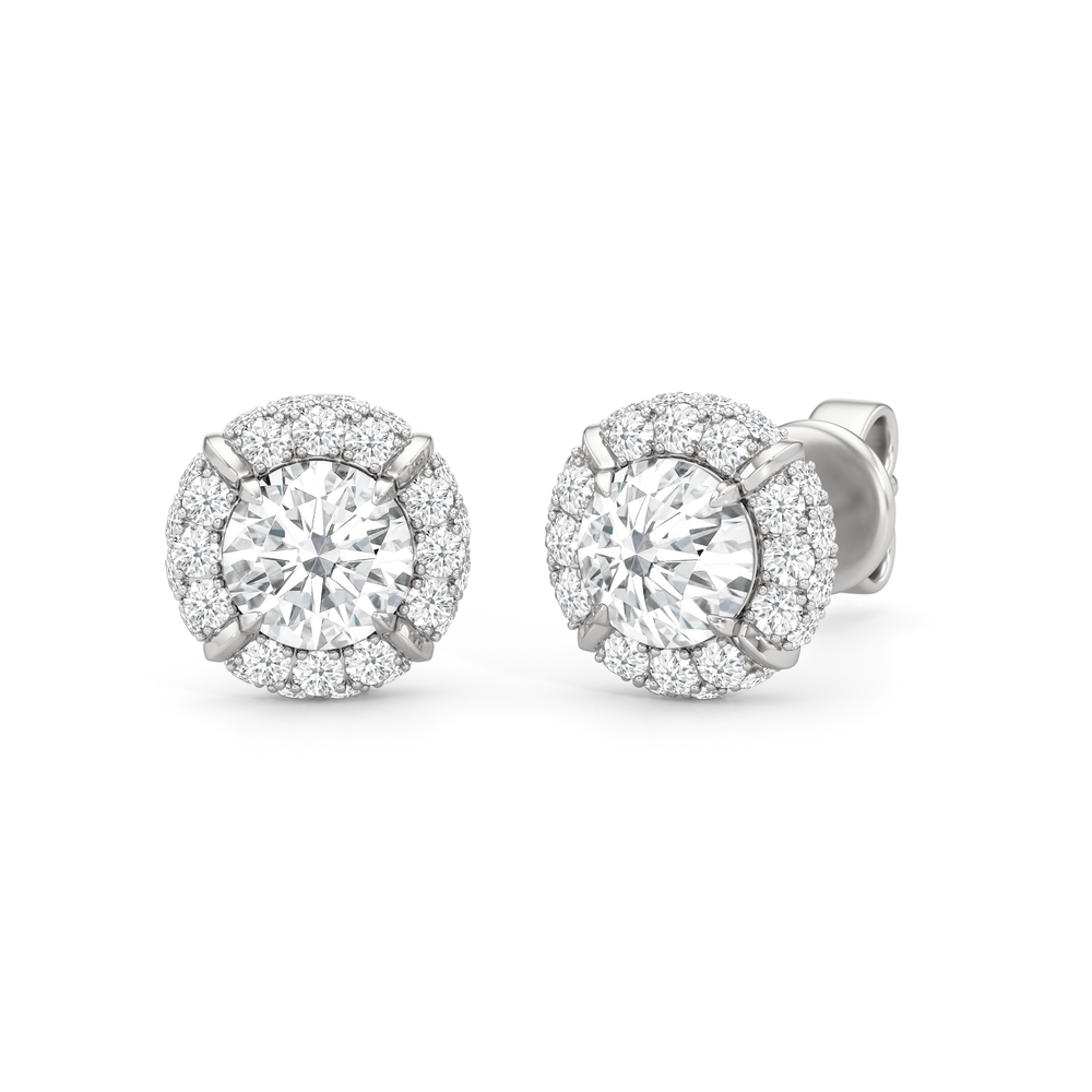 The Windsor Halo Studs with 14KT White Gold / Lab / 1 3/4 Cut Diamond in 14KT White Gold / Lab / 1 3/4 view 2
