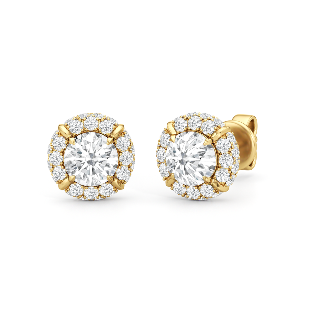 The Windsor Halo Studs with 14KT Yellow Gold / Lab / 1 3/4 Cut Diamond in 14KT Yellow Gold / Lab / 1 3/4 view 2
