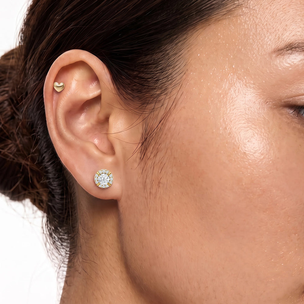 The Windsor Halo Studs with 14KT Yellow Gold / Lab / 1 3/4 Cut Diamond in 14KT Yellow Gold / Lab / 1 3/4 view 4
