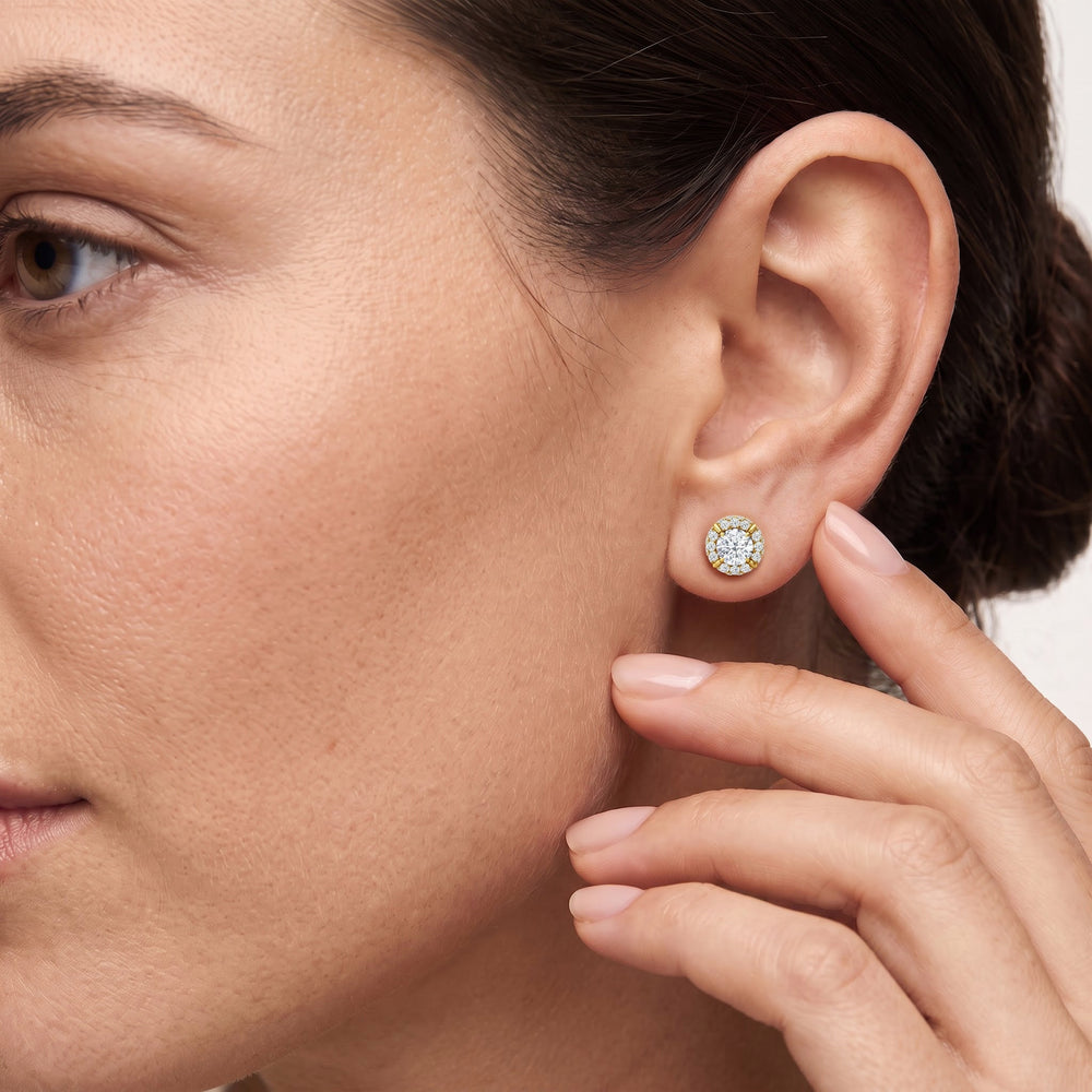 The Windsor Halo Studs with 14KT Yellow Gold / Lab / 1 3/4 Cut Diamond in 14KT Yellow Gold / Lab / 1 3/4 view 3
