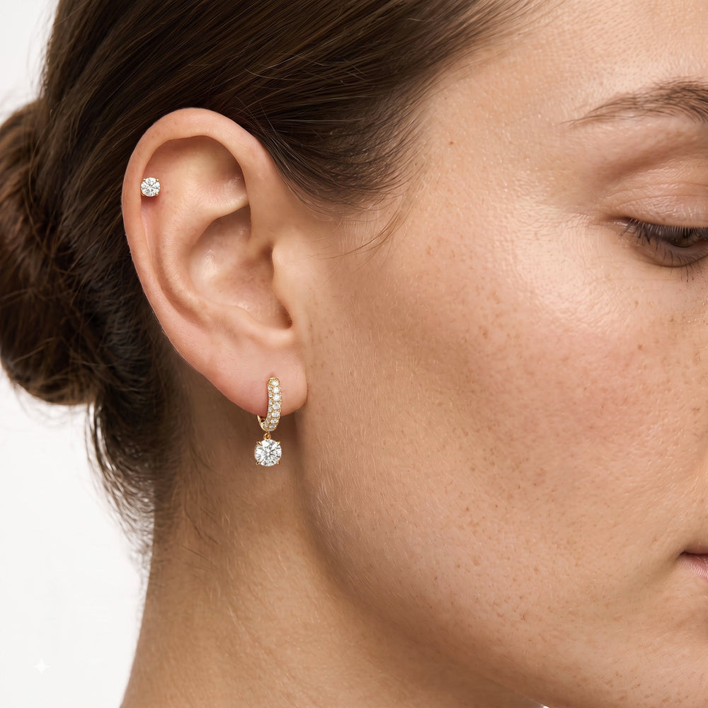 The Windsor Drop Huggies with 14KT Yellow Gold / Lab / 2 3/8 Cut Diamond in 14KT Yellow Gold / Lab / 2 3/8 view 4
