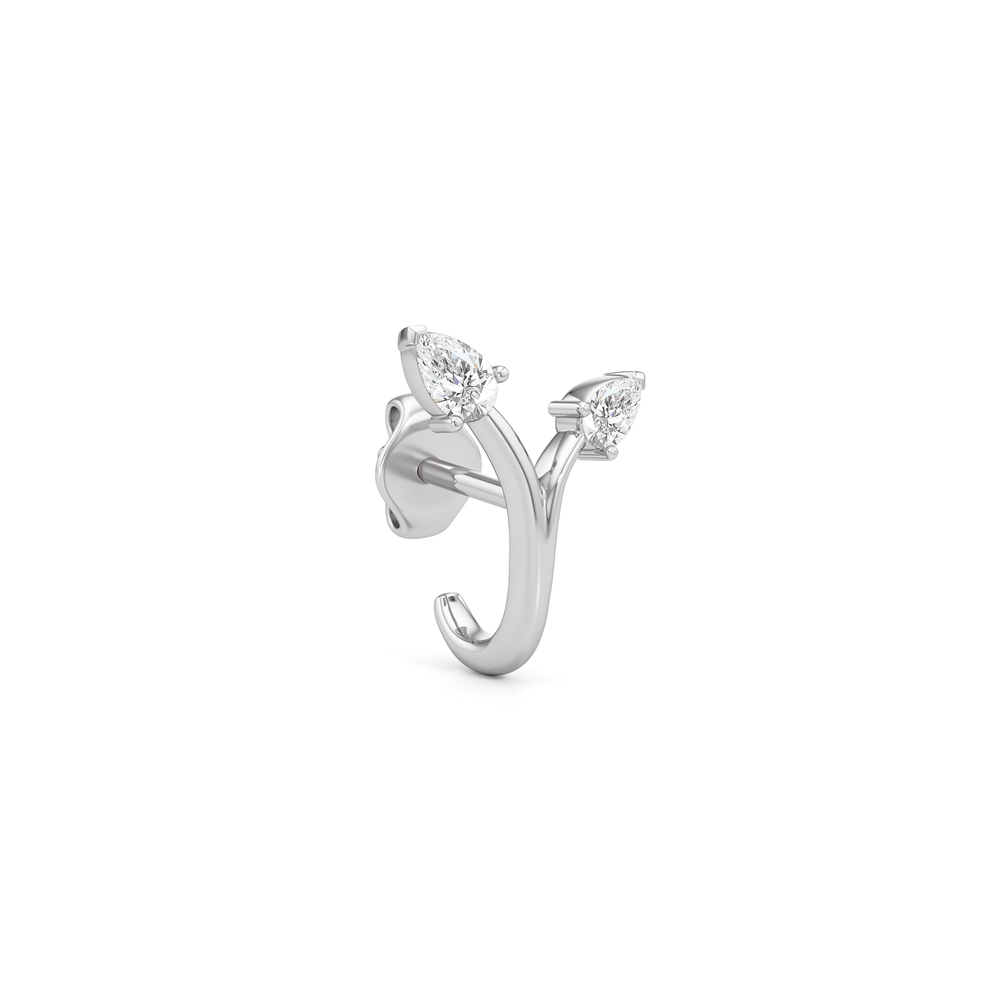 The Vine Sculpted Hoops with 14KT White Gold / Lab / 1/4 Cut Diamond in 14KT White Gold / Lab / 1/4 view 4

