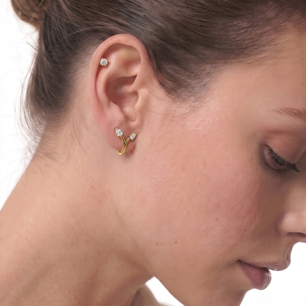 The Vine Sculpted Hoops with 14KT Rose Gold / Lab / 1/4 Cut Diamond in 14KT Rose Gold / Lab / 1/4 view 3
