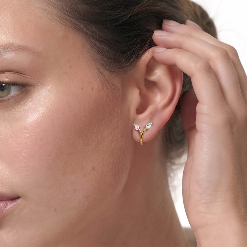 The Vine Sculpted Hoops with 14KT Rose Gold / Lab / 1/4 Cut Diamond in 14KT Rose Gold / Lab / 1/4 view 2
