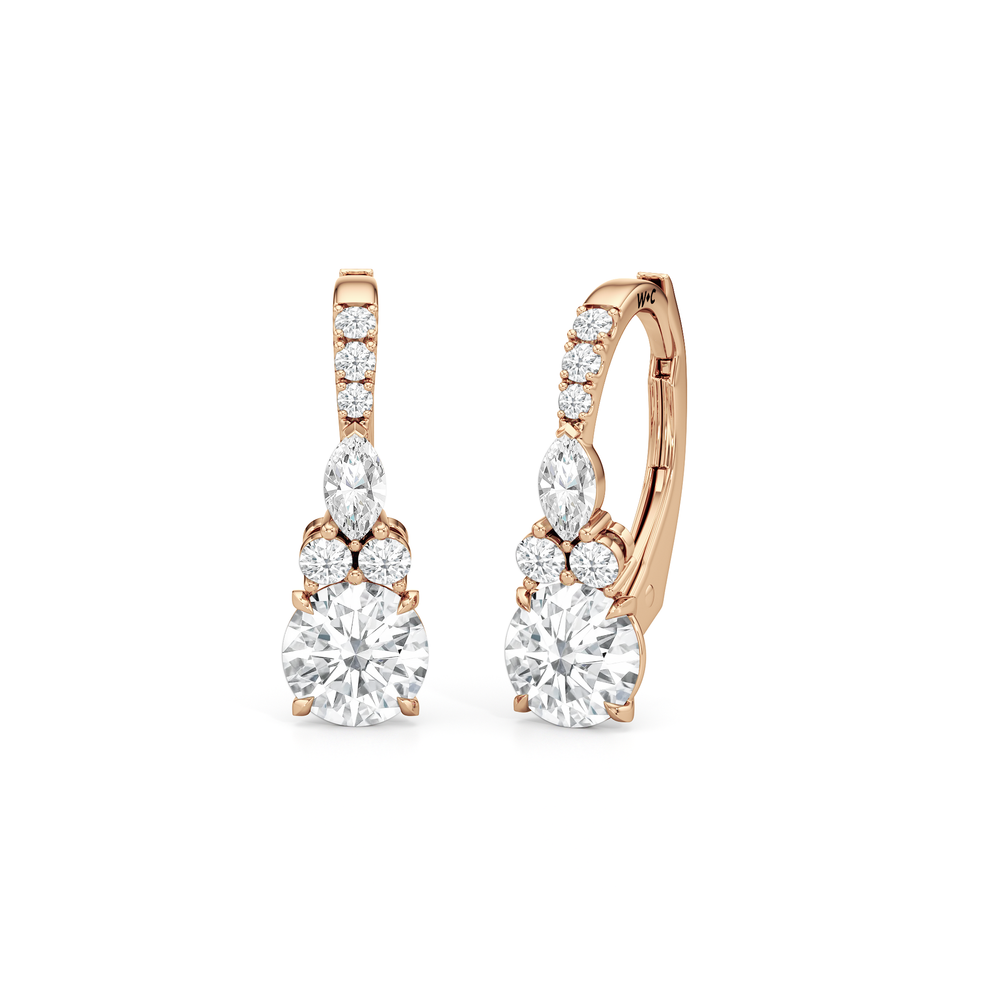 Fine Trio Pavé Accent Earrings with 14KT Rose Gold / Lab / 1 1/4 Cut Diamond in 14KT Rose Gold / Lab / 1 1/4 view 1
