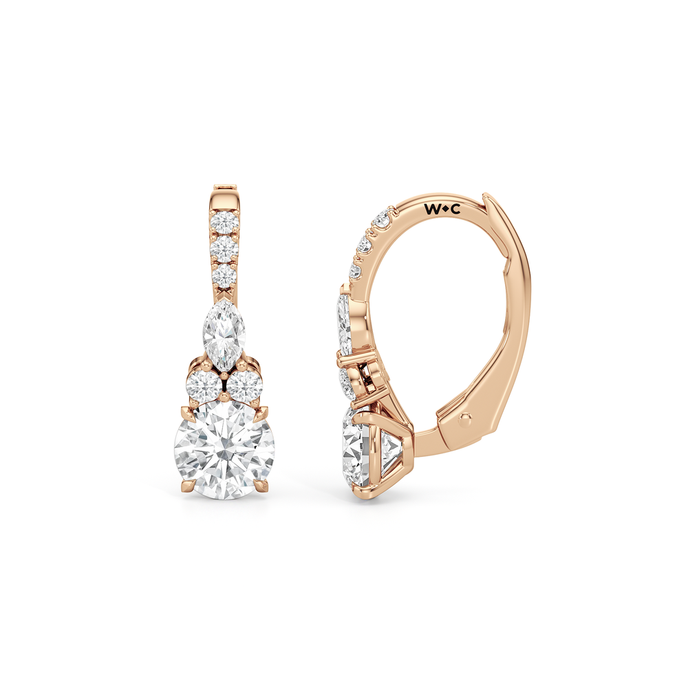 Fine Trio Pavé Accent Earrings with 14KT Rose Gold / Lab / 1 1/4 Cut Diamond in 14KT Rose Gold / Lab / 1 1/4 view 6
