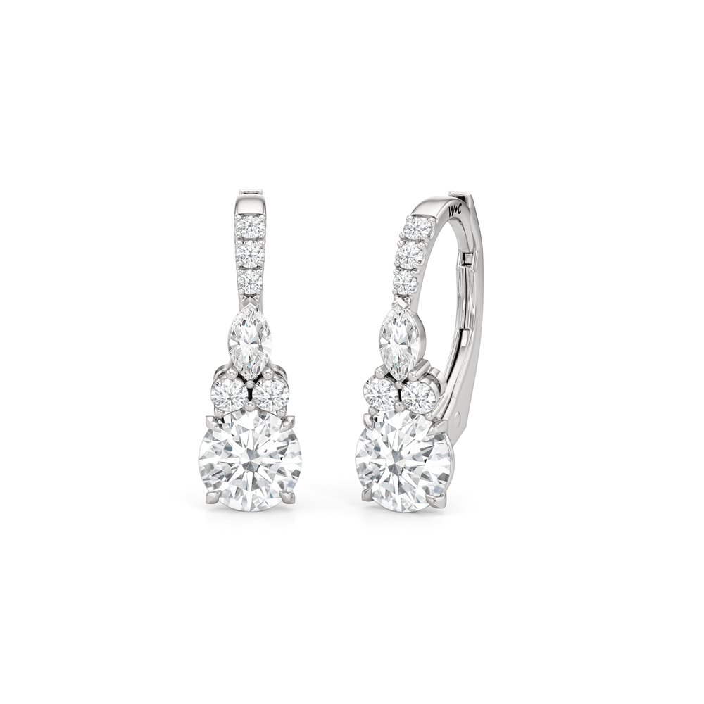 Fine Trio Pavé Accent Earrings with 14KT White Gold / Lab / 1 1/4 Cut Diamond in 14KT White Gold / Lab / 1 1/4 view 1

