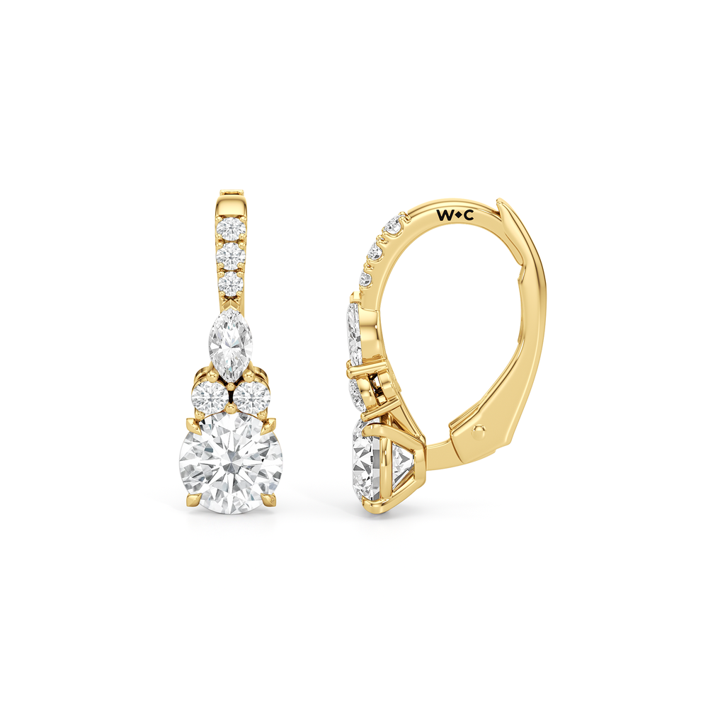 Fine Trio Pavé Accent Earrings with 14KT Yellow Gold / Lab / 1 1/4 Cut Diamond in 14KT Yellow Gold / Lab / 1 1/4 view 6
