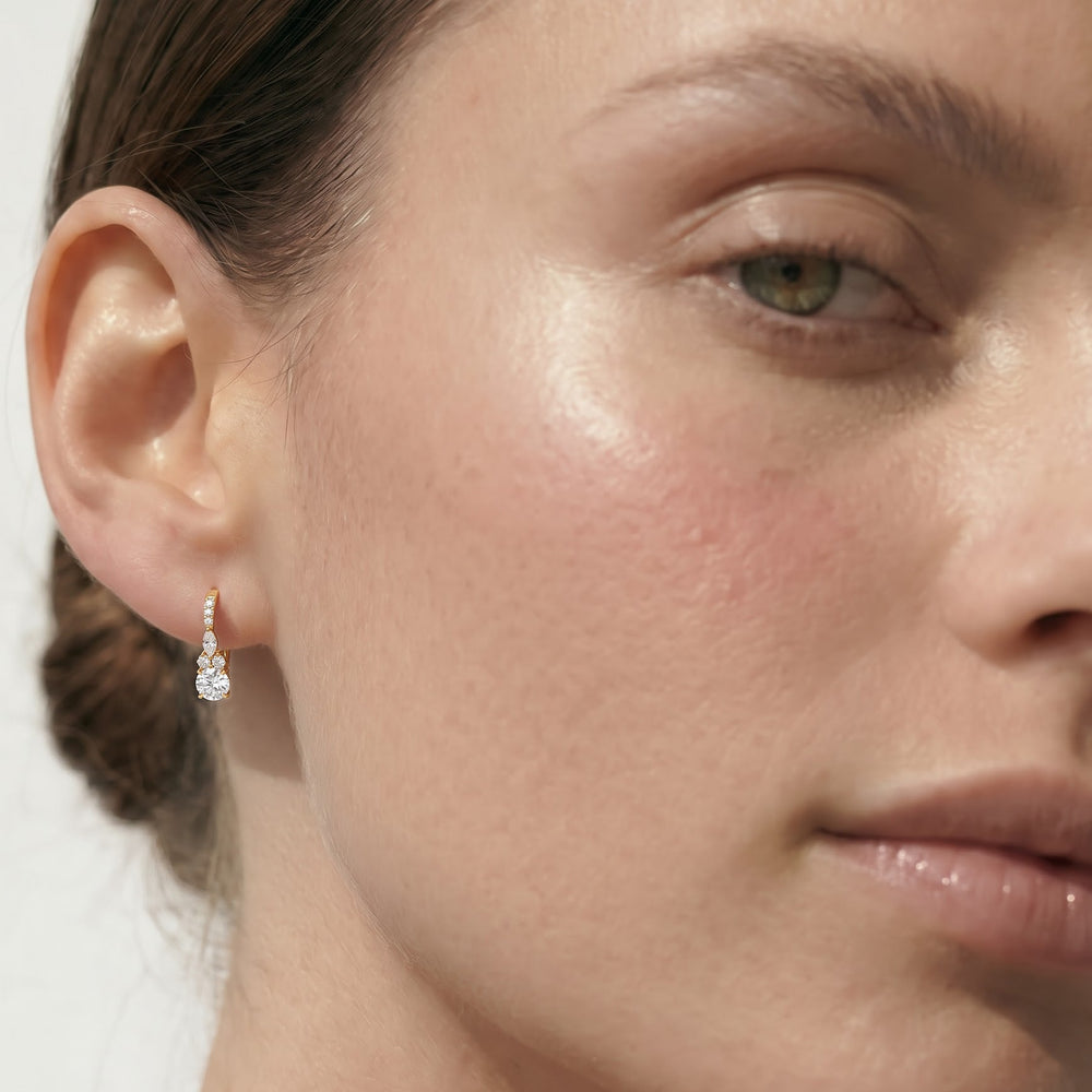 Fine Trio Pavé Accent Earrings with 14KT Yellow Gold / Lab / 1 1/4 Cut Diamond in 14KT Yellow Gold / Lab / 1 1/4 view 2
