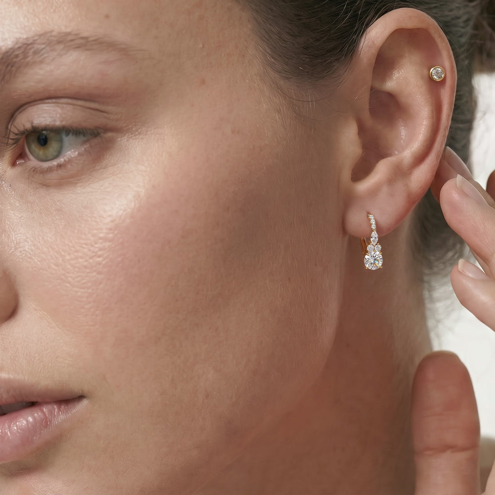 Fine Trio Pavé Accent Earrings with 14KT White Gold / Lab / 1 1/4 Cut Diamond in 14KT White Gold / Lab / 1 1/4 view 3
