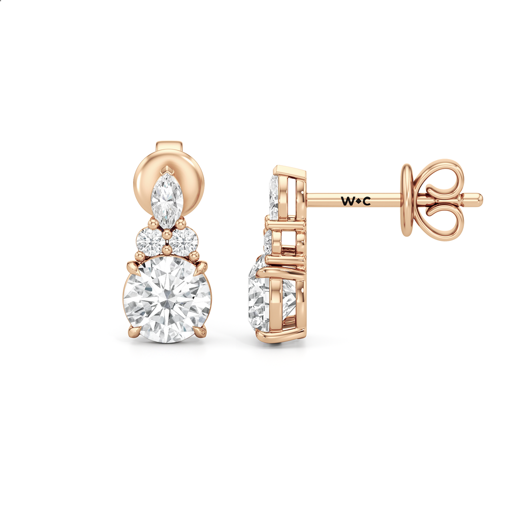 Fine Trio Studs with 14KT Rose Gold / Lab / 1 3/4 Cut Diamond in 14KT Rose Gold / Lab / 1 3/4 view 6
