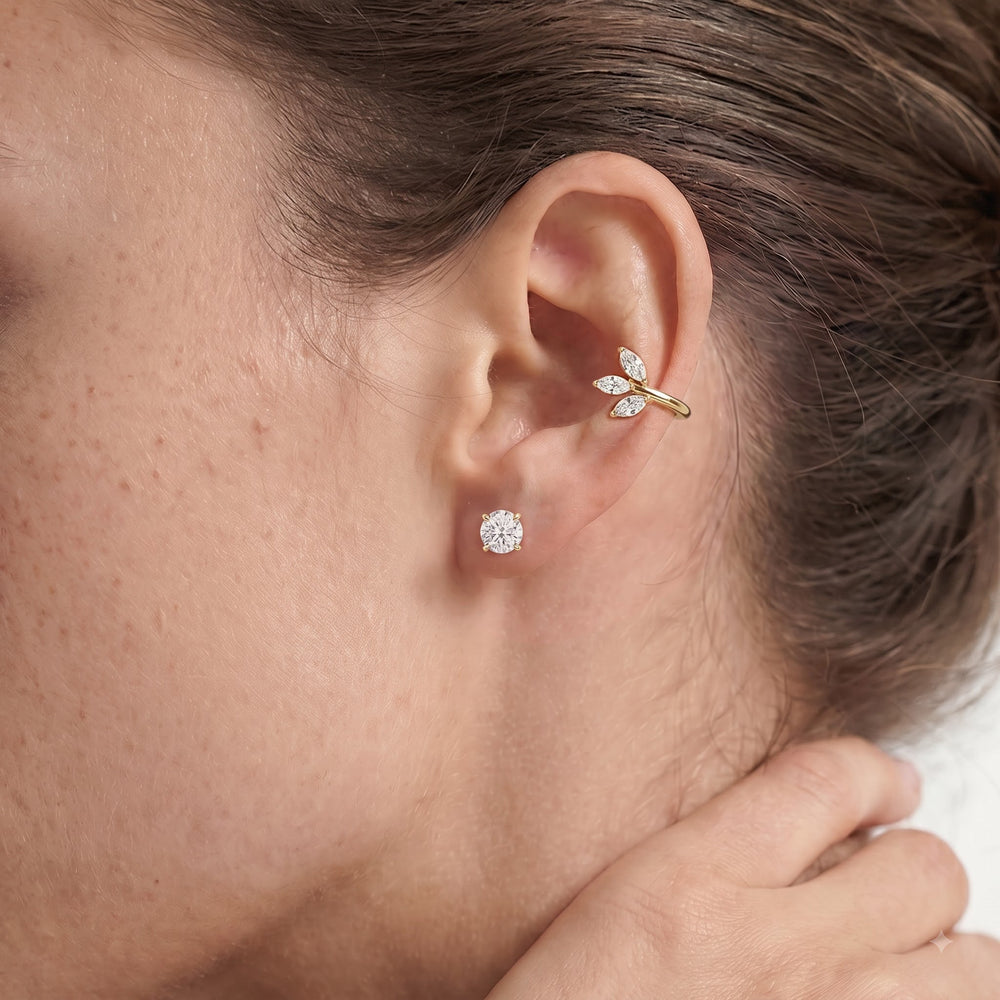The Vine Sculpted Ear Cuff with 14KT Yellow Gold / Single Cut Diamond in 14KT Yellow Gold / Single view 2
