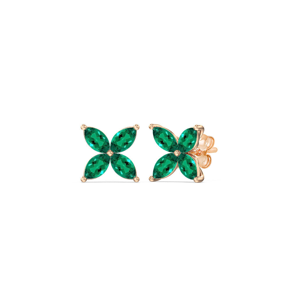 Emerald Wildflower Studs with 14KT Rose Gold Cut Diamond in 14KT Rose Gold view 1
