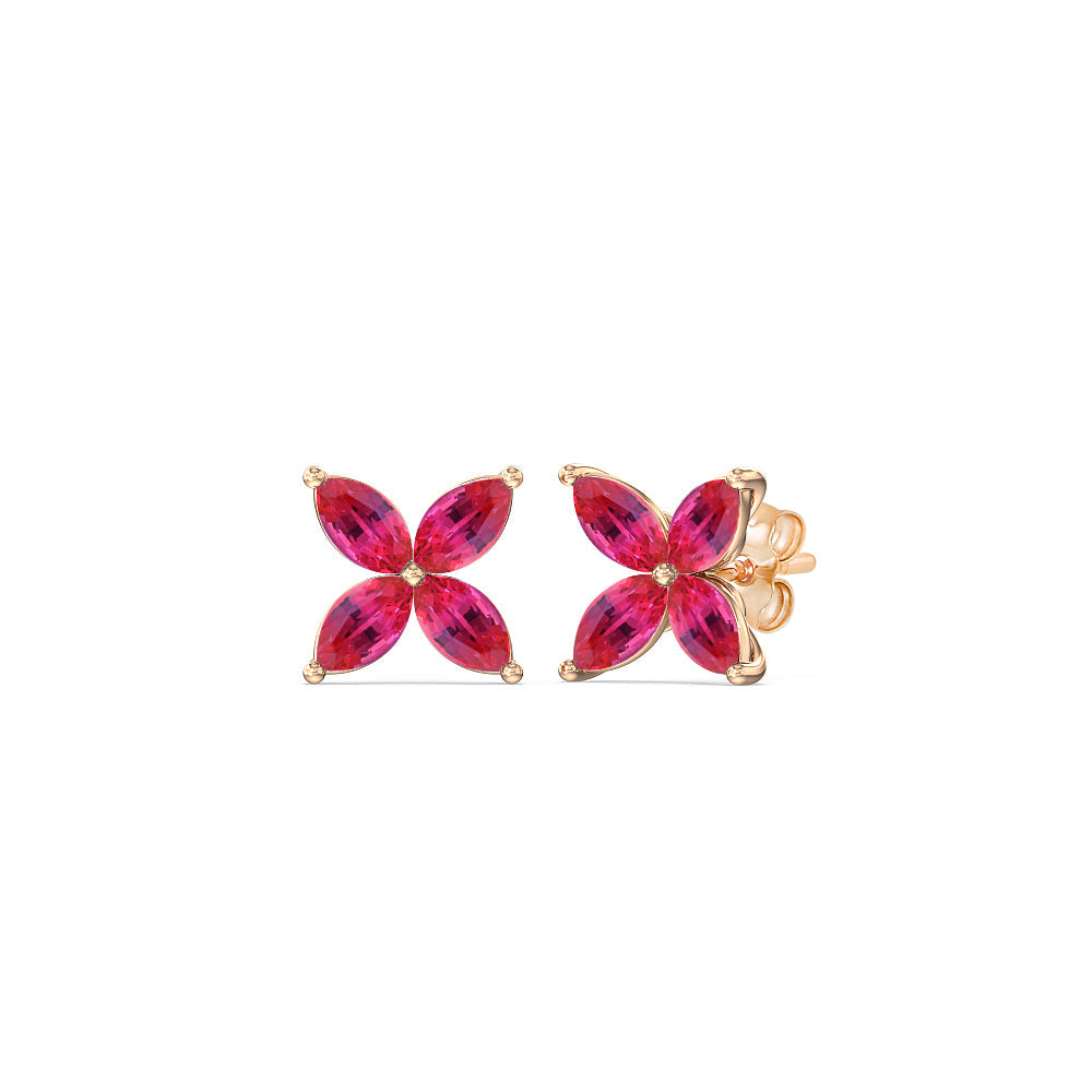 Ruby Wildflower Studs with 14KT Rose Gold Cut Diamond in 14KT Rose Gold view 1
