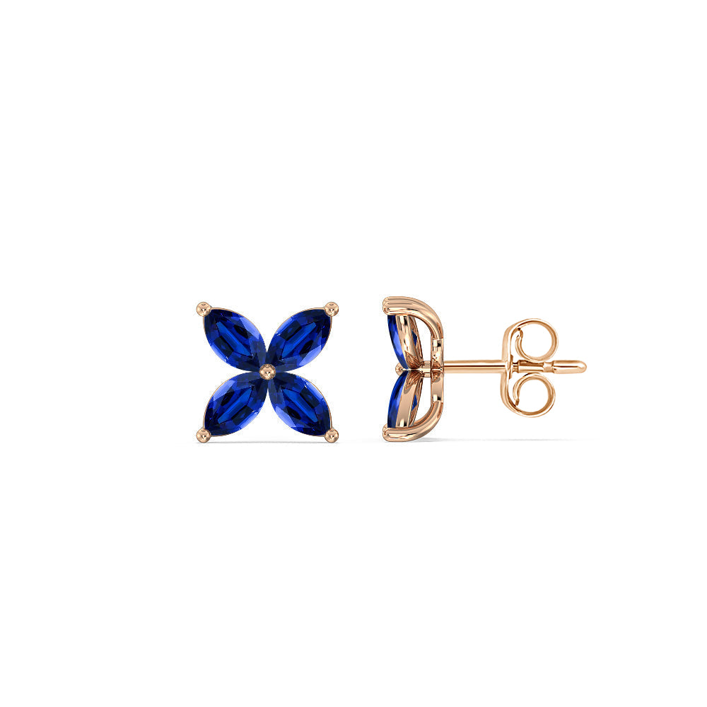 Sapphire Wildflower Studs with 14KT Rose Gold Cut Diamond in 14KT Rose Gold view 2
