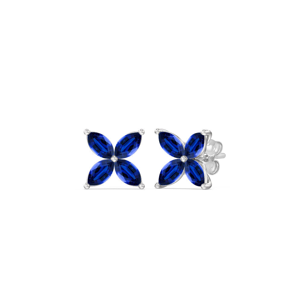 Sapphire Wildflower Studs with 14KT White Gold Cut Diamond in 14KT White Gold view 1
