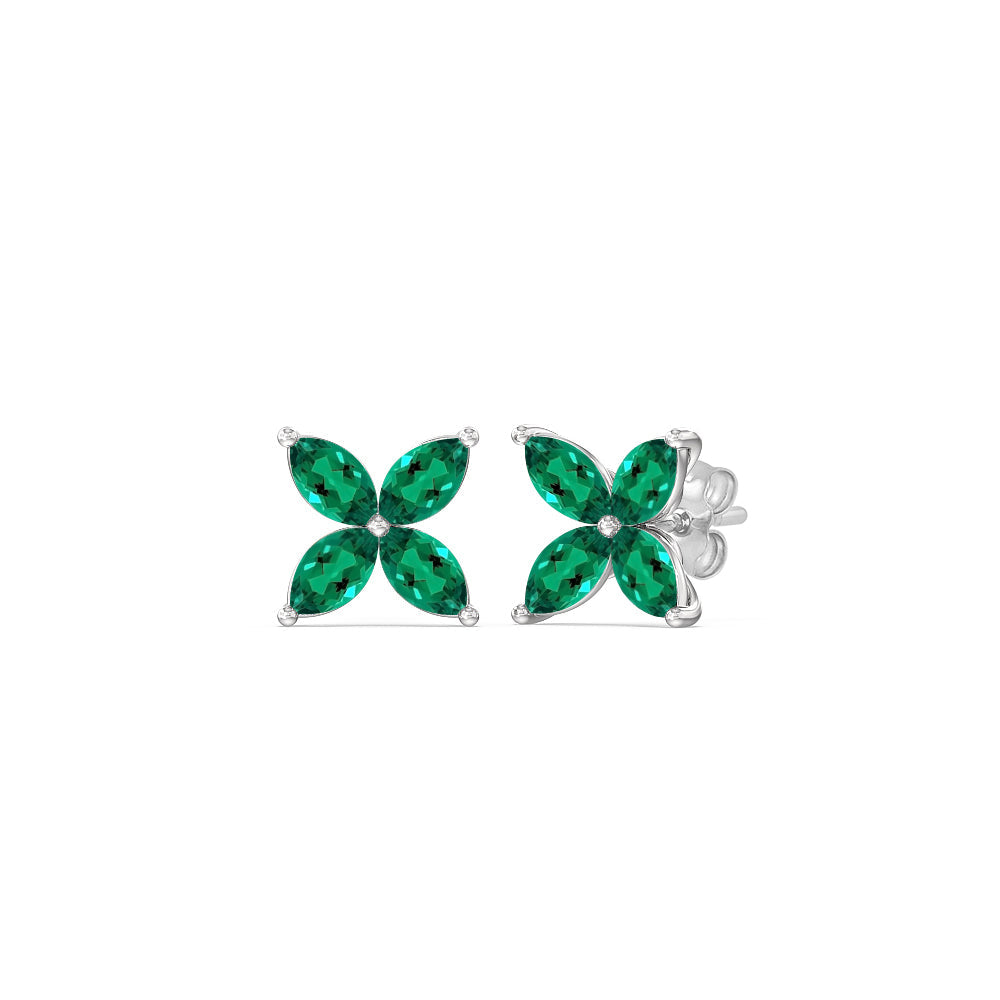 Emerald Wildflower Studs with 14KT White Gold Cut Diamond in 14KT White Gold view 1
