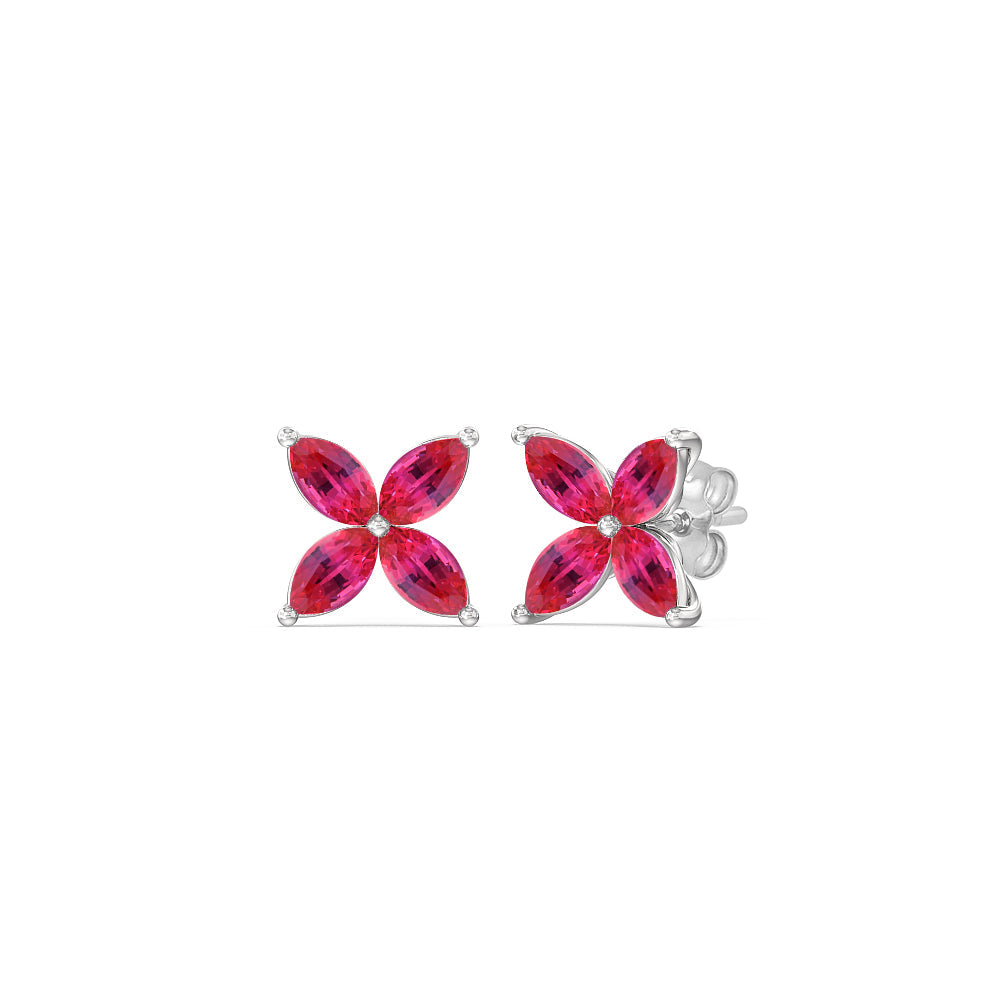 Ruby Wildflower Studs with 14KT White Gold Cut Diamond in 14KT White Gold view 1
