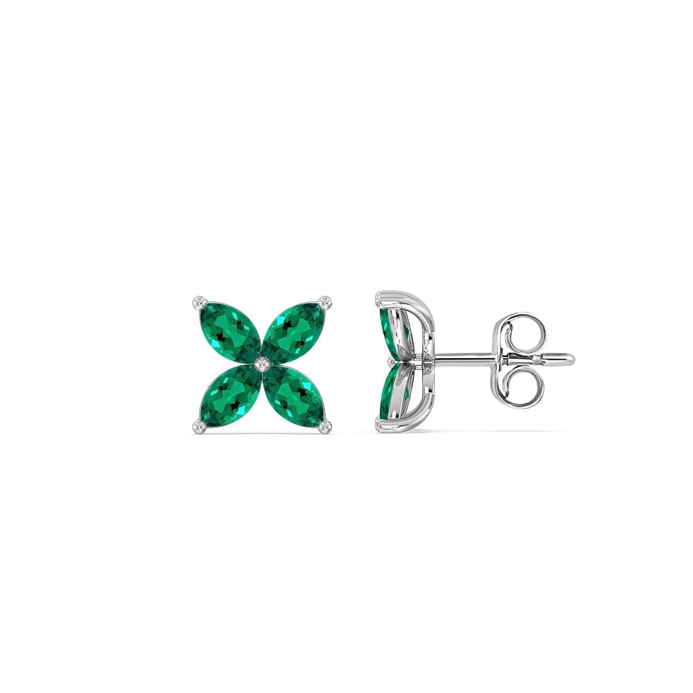 Emerald Wildflower Studs with 14KT White Gold Cut Diamond in 14KT White Gold view 2
