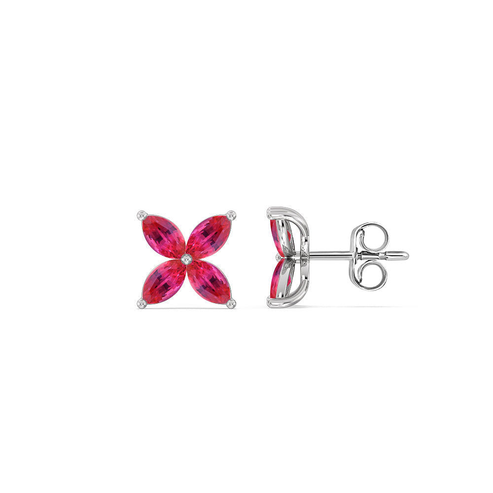 Ruby Wildflower Studs with 14KT White Gold Cut Diamond in 14KT White Gold view 2
