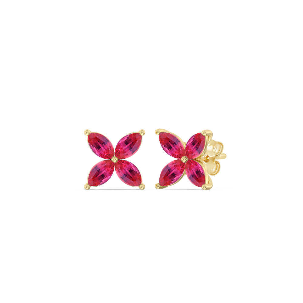 Ruby Wildflower Studs with 14KT Yellow Gold Cut Diamond in 14KT Yellow Gold view 1
