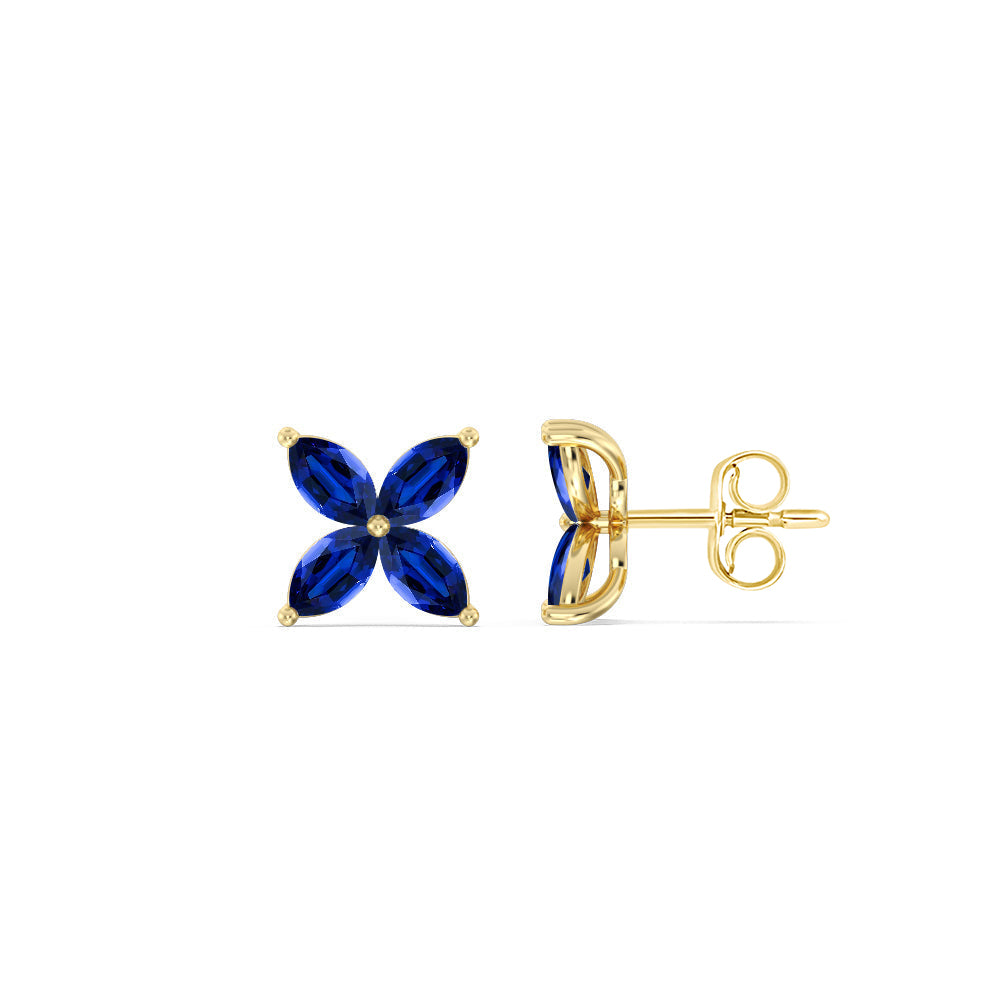 Sapphire Wildflower Studs with 14KT Yellow Gold Cut Diamond in 14KT Yellow Gold view 2
