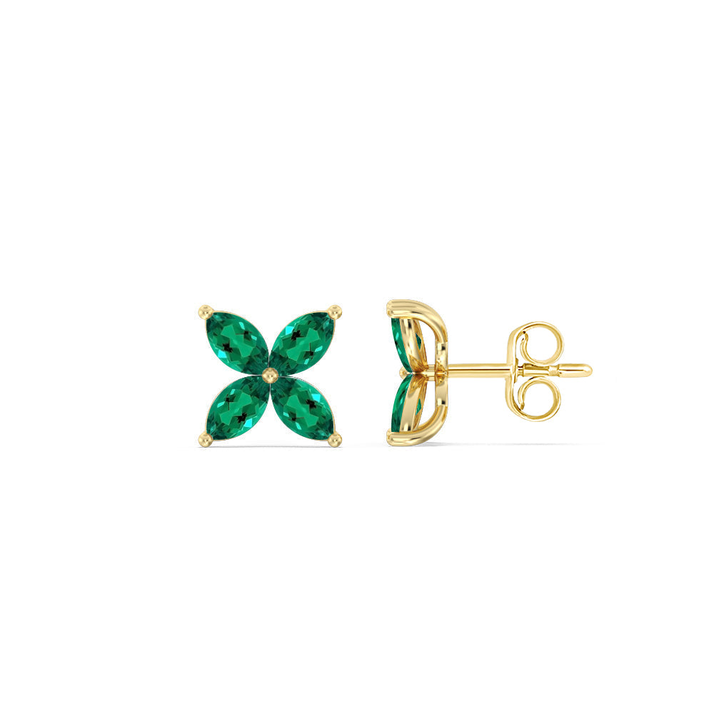 Emerald Wildflower Studs with 14KT Yellow Gold Cut Diamond in 14KT Yellow Gold view 2
