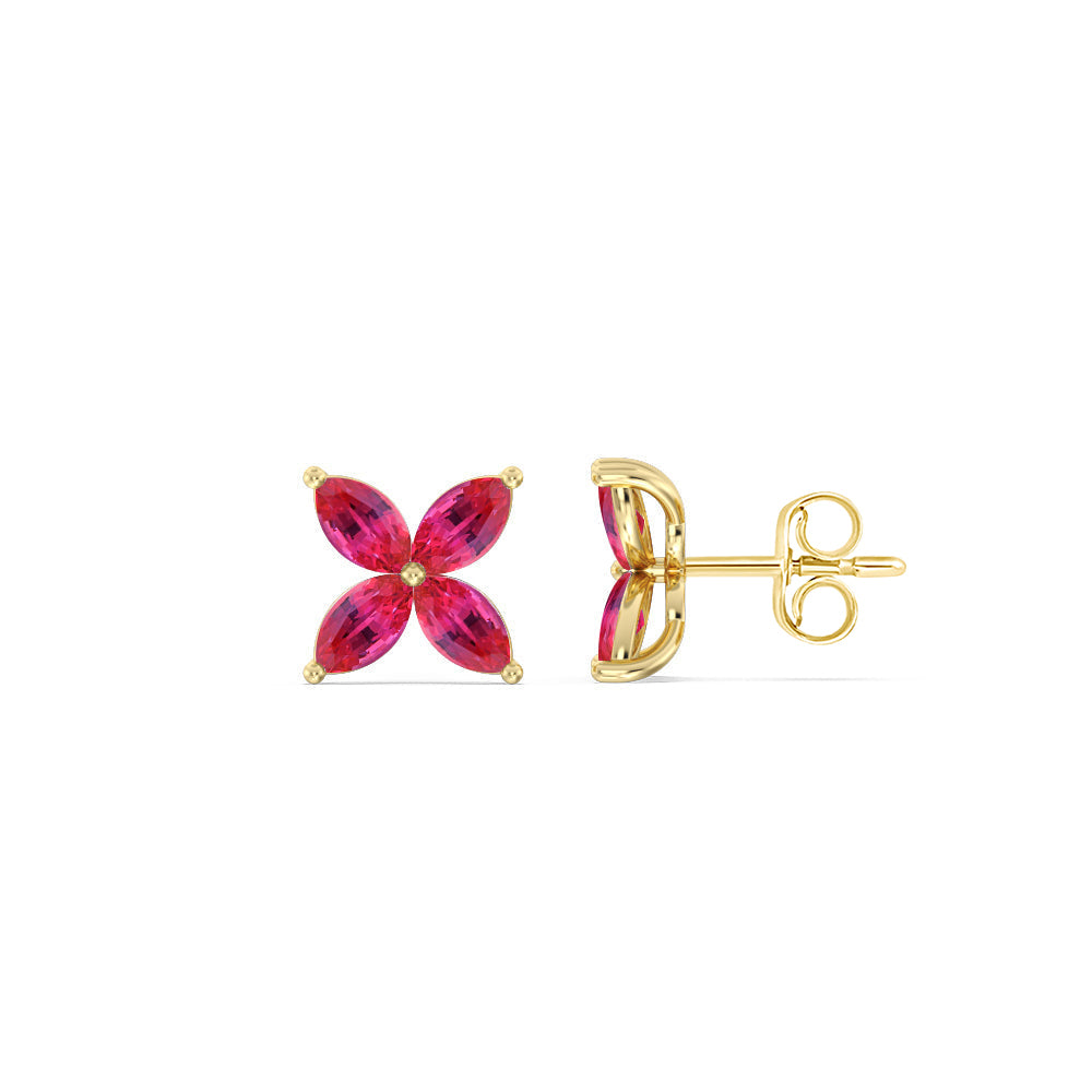 Ruby Wildflower Studs with 14KT Yellow Gold Cut Diamond in 14KT Yellow Gold view 2
