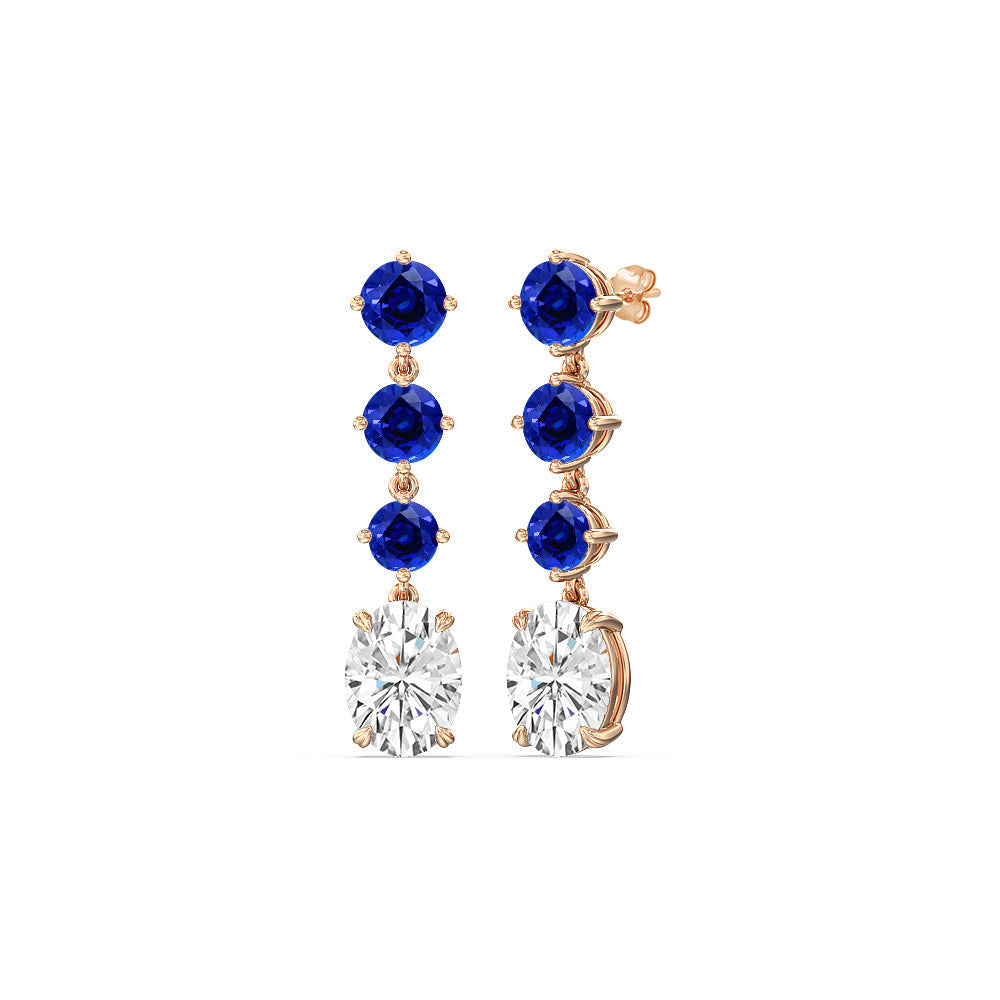 Elegance Oval Diamond and Created Sapphire Dangler Earrings with 14KT Rose Gold Cut Diamond in 14KT Rose Gold view 1
