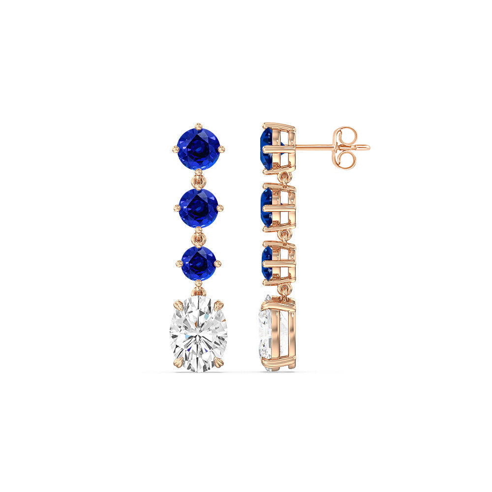 Elegance Oval Diamond and Created Sapphire Dangler Earrings with 14KT Rose Gold Cut Diamond in 14KT Rose Gold view 2
