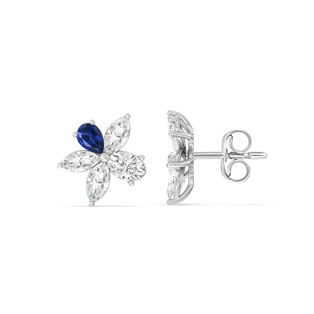 Sapphire Petal Plumeria Studs with 14KT White Gold Cut Diamond in 14KT White Gold view 2
