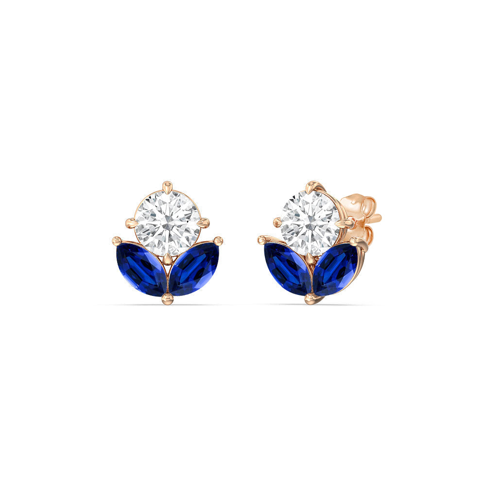 Sapphire Tulip Studs with 14KT Rose Gold Cut Diamond in 14KT Rose Gold view 1
