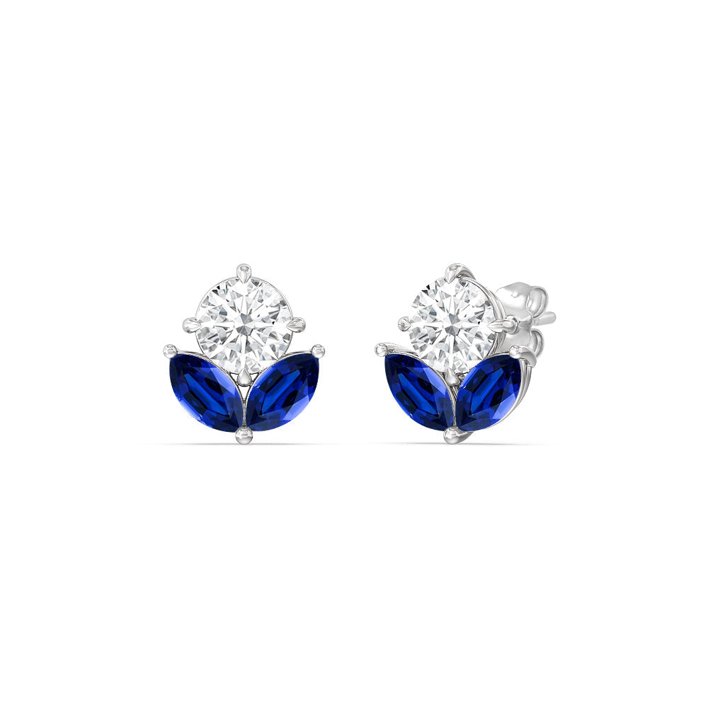 Sapphire Tulip Studs with 14KT White Gold Cut Diamond in 14KT White Gold view 1

