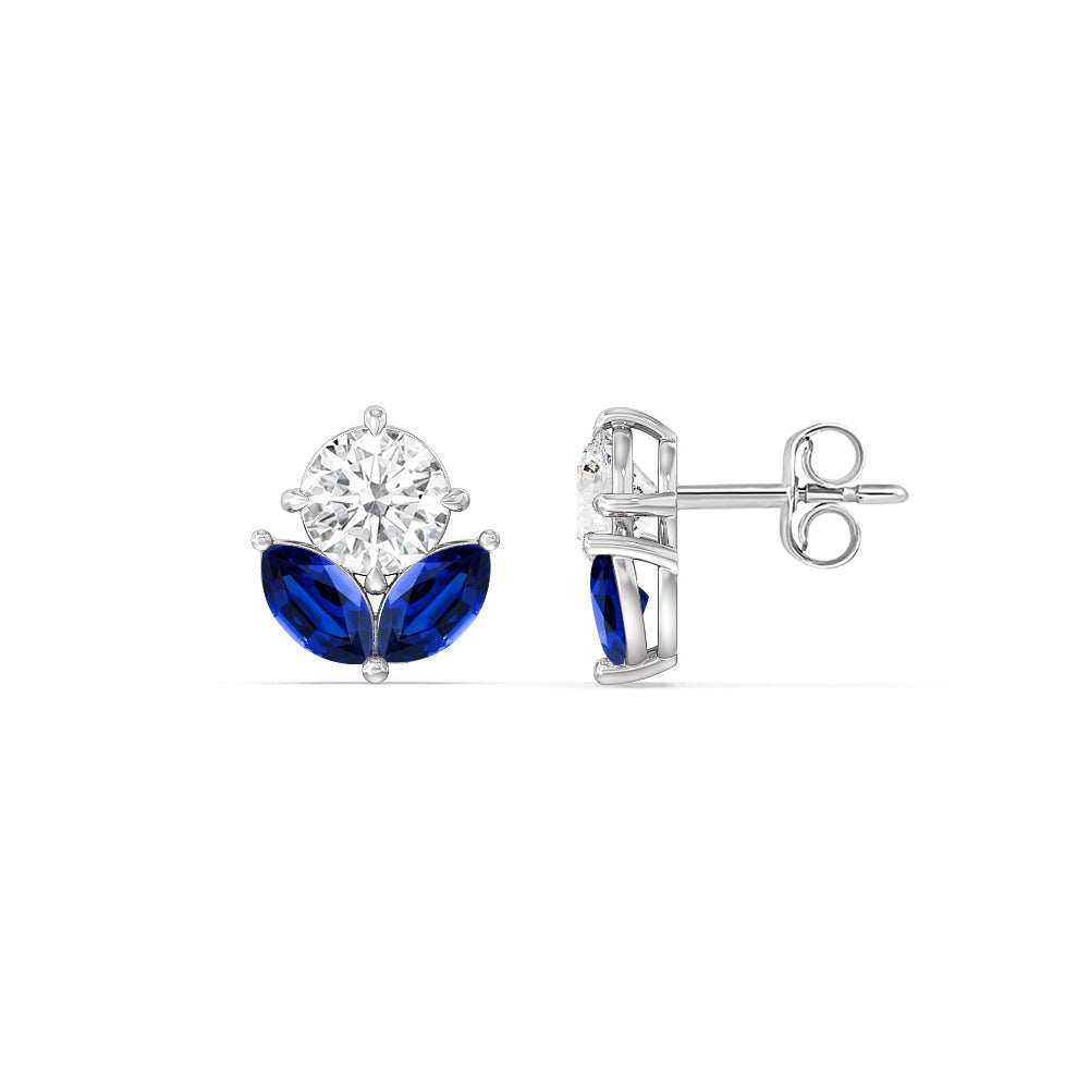 Sapphire Tulip Studs with 14KT White Gold Cut Diamond in 14KT White Gold view 2
