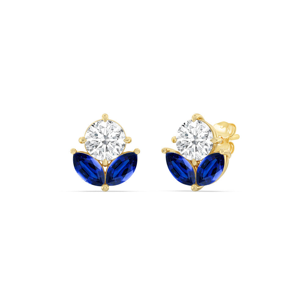 Sapphire Tulip Studs with 14KT Yellow Gold Cut Diamond in 14KT Yellow Gold view 1
