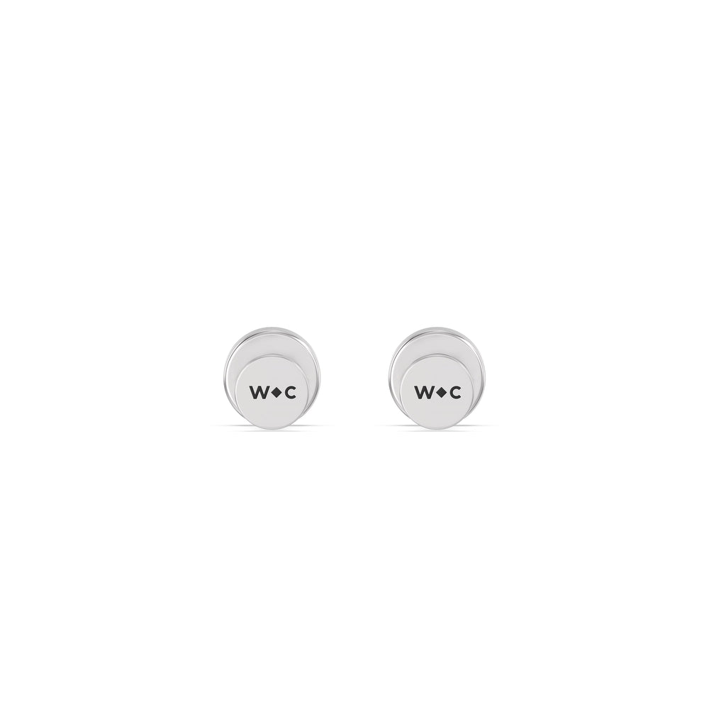 Round Bezel Flatback Studs with 14KT White Gold / Pair Cut Diamond in 14KT White Gold / Pair view 6
