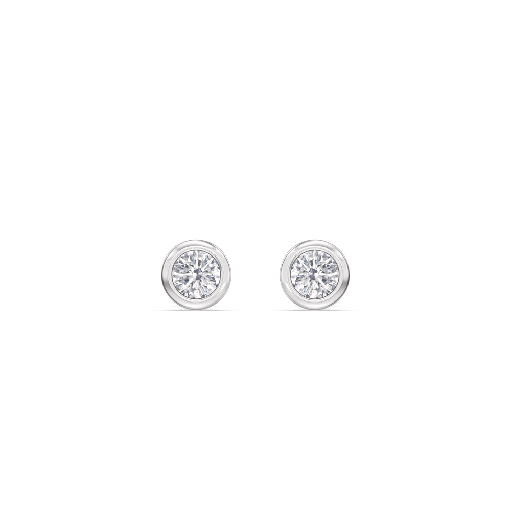 Round Bezel Flatback Studs with 14KT White Gold / Pair Cut Diamond in 14KT White Gold / Pair view 4
